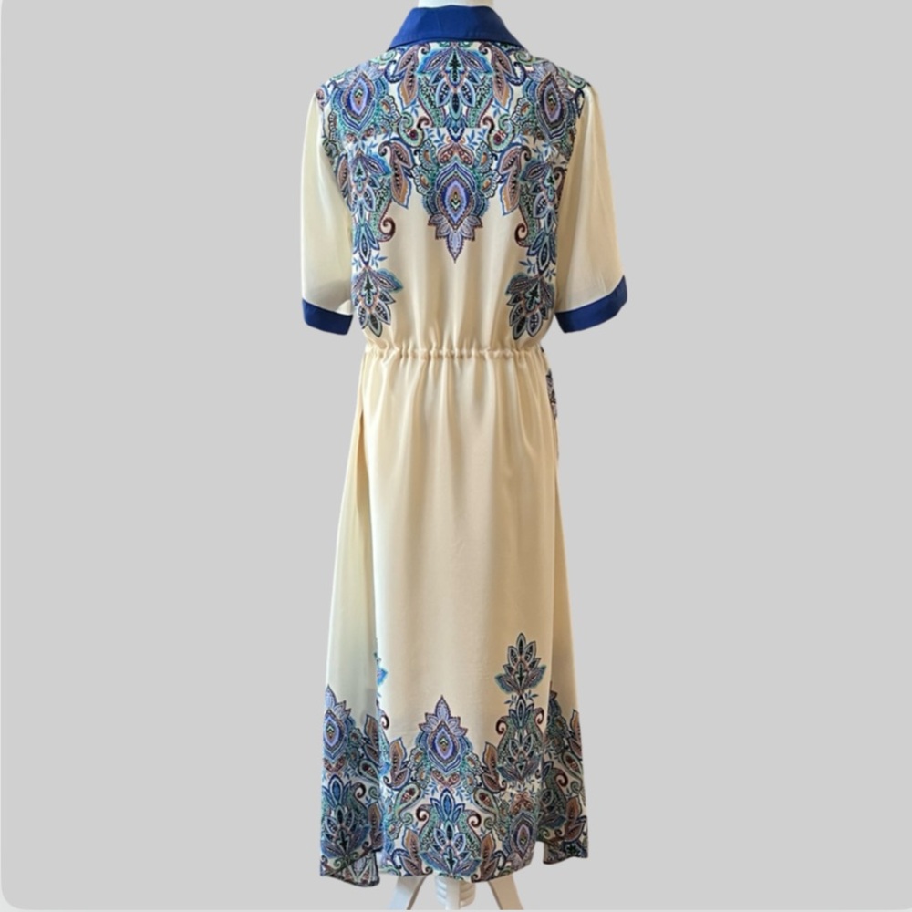 Johnny Was Cream and Blue High-Low Button-Front Midi Dress Size Small - Picture 7 of 16
